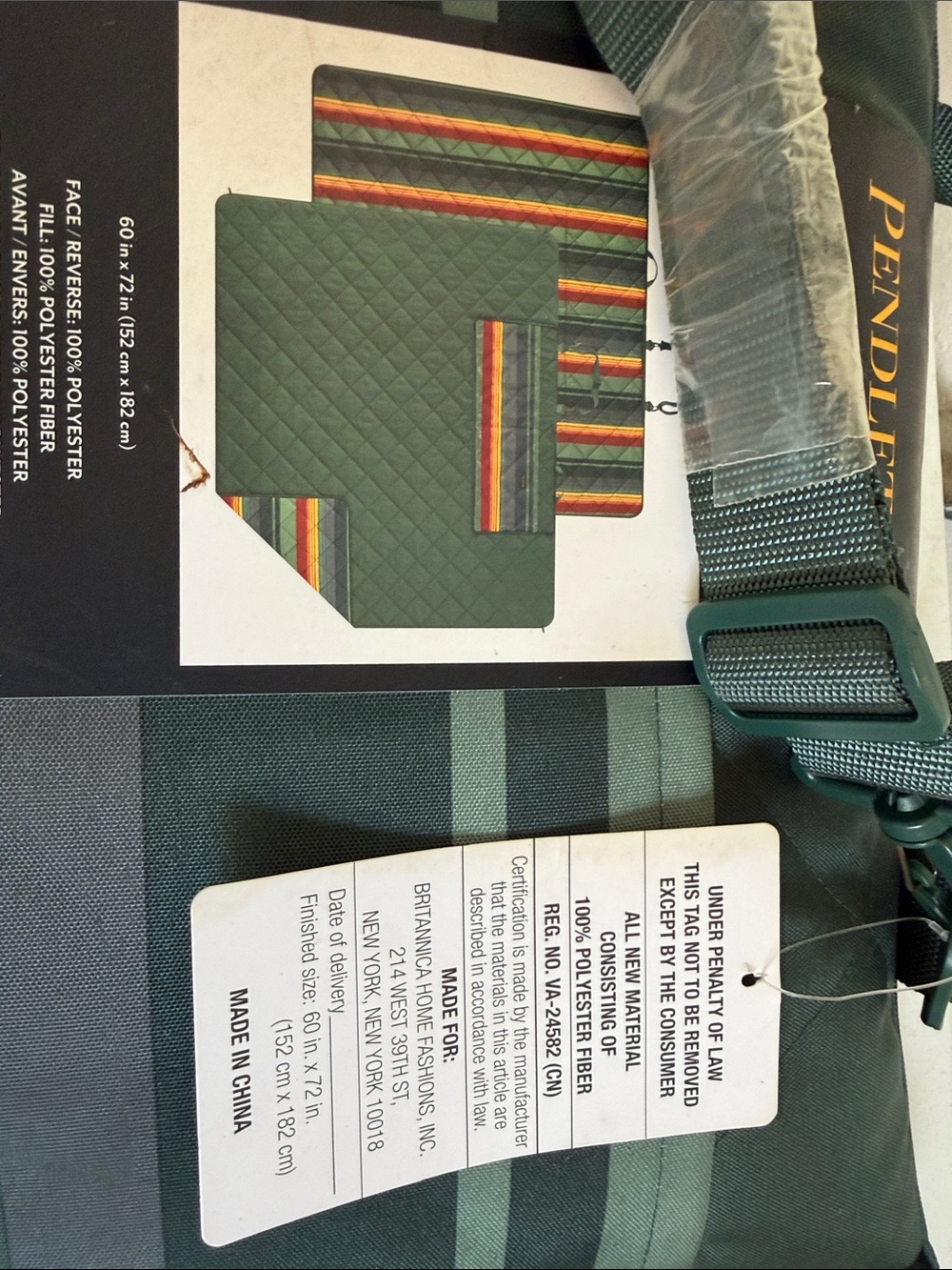 Pendleton Green Striped Packable Outdoor Blanket - Picture 3 of 3